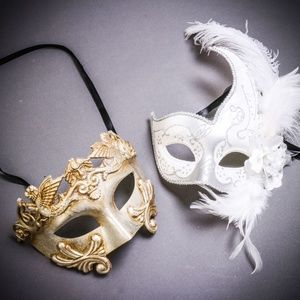 White Silver Venetian Warrior Greek Couple Masks Halloween Party Eye Mask